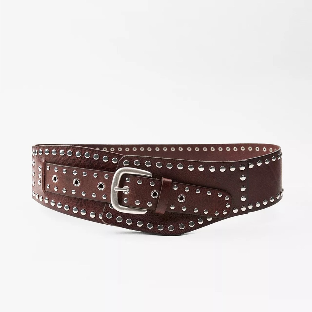 NWOT Zara Brown Studded Belt with Silver Buckle